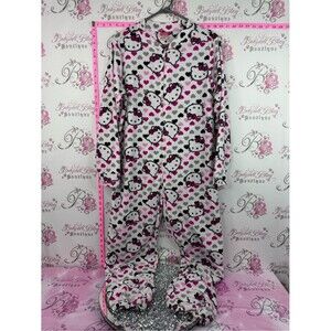 Hello Kitty onesie one piece 2013 fleece Pink & White Heart Plush jogger Pajamas